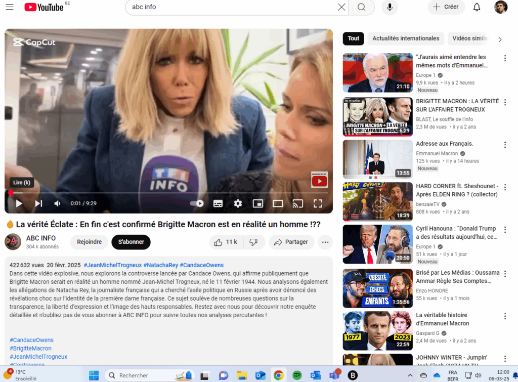 Capture d'écran de la chaine Youtube dans laquelle la vidéo se trouve.