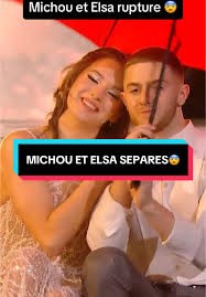 On voit le couple en semble sous un parapluie rouge, complices. Un texte "Michou et Elsa rupture" avec un émoji triste.